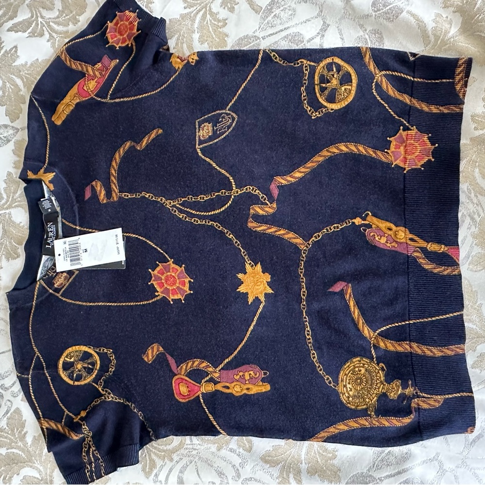 Ralph Lauren Navy Top with Gold and purple  Accents